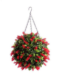Pair Of Best Artificial 28Cm Red Lush Lavender Hanging Basket Flower Topiary Ball - Weather & Fade Resistant - thumbnail 3
