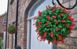 Pair Of Best Artificial 28Cm Red Lush Lavender Hanging Basket Flower Topiary Ball - Weather & Fade Resistant - thumbnail 2