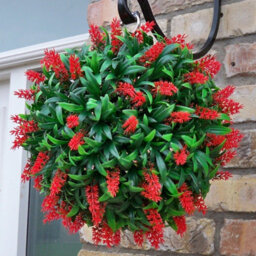 Pair Of Best Artificial 28Cm Red Lush Lavender Hanging Basket Flower Topiary Ball - Weather & Fade Resistant