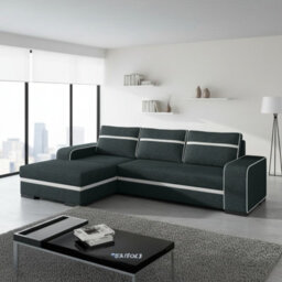 Corner Sofa Bed Finn With Storage Container Wooden Frame Sinuous Spring Wooden Legs 285X165X90Cm Graphite And White Left - thumbnail 1