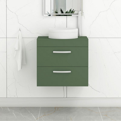 Royal Bathrooms Turin 500mm Wall Mounted Bathroom Vanity Unit With Sink 2 Drawer Matt Green & Round Countertop Basin - image 1