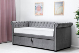 Clarendon Grey Velvet Chesterfield Style Day Bed With Trundle Single Size 3Ft - thumbnail 2