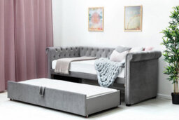 Clarendon Grey Velvet Chesterfield Style Day Bed With Trundle Single Size 3Ft - thumbnail 7