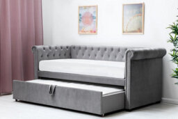 Clarendon Grey Velvet Chesterfield Style Day Bed With Trundle Single Size 3Ft - thumbnail 6