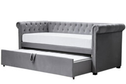 Clarendon Grey Velvet Chesterfield Style Day Bed With Trundle Single Size 3Ft - thumbnail 5