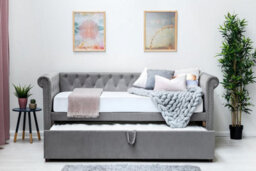 Clarendon Grey Velvet Chesterfield Style Day Bed With Trundle Single Size 3Ft - thumbnail 4