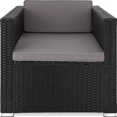 Tectake Rattan Garden Armchair Lignano In Uv-Resistant Polyrattan With Seat And Back Cushions - Black - 1 - image 1