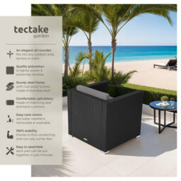 Tectake Rattan Garden Armchair Lignano In Uv-Resistant Polyrattan With Seat And Back Cushions - Black - 1 - thumbnail 2