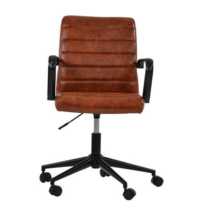 Lakeland Furniture Heath Vintage Brown Faux Leather Black Base Swivel Height Adjustable Office Chair - image 1