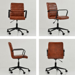 Lakeland Furniture Heath Vintage Brown Faux Leather Black Base Swivel Height Adjustable Office Chair - thumbnail 2