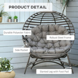 Outsunny Egg Chair W/ Cushion Steel Frame And Side Pocket, Brown - thumbnail 4