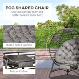 Outsunny Egg Chair W/ Cushion Steel Frame And Side Pocket, Brown - thumbnail 5
