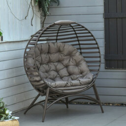 Outsunny Egg Chair W/ Cushion Steel Frame And Side Pocket, Brown - thumbnail 1