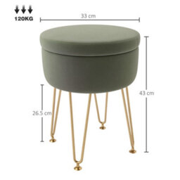 Homcom 5L Velvet Footstool With Removable Lid For Bedroom, Green - thumbnail 3