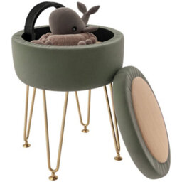Homcom 5L Velvet Footstool With Removable Lid For Bedroom, Green - thumbnail 2