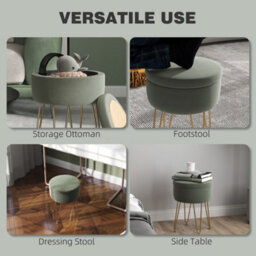 Homcom 5L Velvet Footstool With Removable Lid For Bedroom, Green - thumbnail 5