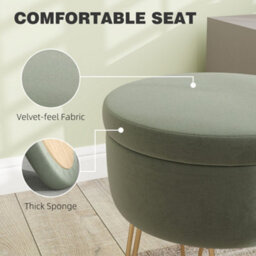 Homcom 5L Velvet Footstool With Removable Lid For Bedroom, Green - thumbnail 6