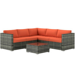 Outsunny 4 Pieces Rattan Garden Furniture Sofa Set With Coffee Table Orange - thumbnail 2