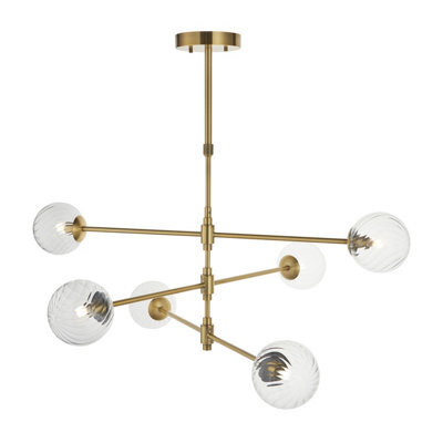 Luminosa Lighting Luminosa Rome Multi Arm Pendant Ceiling Light Brushed Aged Brass Plate & Clear Glass 6 X 3.2W Led G9 Daylight White - image 1