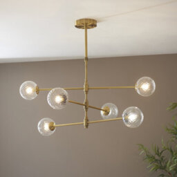 Luminosa Lighting Luminosa Rome Multi Arm Pendant Ceiling Light Brushed Aged Brass Plate & Clear Glass 6 X 3.2W Led G9 Daylight White - thumbnail 2