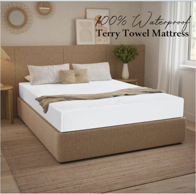 Ameha Waterproof Terry Mattress Protector Non-Noisy, Absorbent & Hypoallergenic Elasticated Cover 30Cm Deep King 150X200Cm - image 1