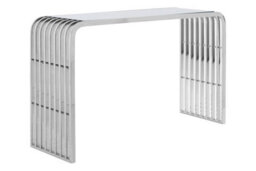 Orsina Luxe Glass Console Table With Mirrored Stainless Steel Base, Polished Art Deco Hallway Console - thumbnail 3