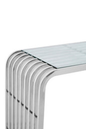 Orsina Luxe Glass Console Table With Mirrored Stainless Steel Base, Polished Art Deco Hallway Console - thumbnail 2