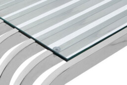 Orsina Luxe Glass Console Table With Mirrored Stainless Steel Base, Polished Art Deco Hallway Console - thumbnail 4