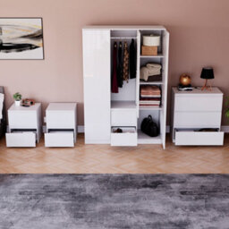 Lassic Vida Designs Glinton 4 Piece White Fsc Bedroom Set - (3 Drawer Chest, 3 Door Wardrobe, 2 Drawer Bedside Chest X2) - thumbnail 3