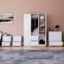 Lassic Vida Designs Glinton 4 Piece White Fsc Bedroom Set - (3 Drawer Chest, 3 Door Wardrobe, 2 Drawer Bedside Chest X2) - thumbnail 2