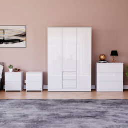 Lassic Vida Designs Glinton 4 Piece White Fsc Bedroom Set - (3 Drawer Chest, 3 Door Wardrobe, 2 Drawer Bedside Chest X2)