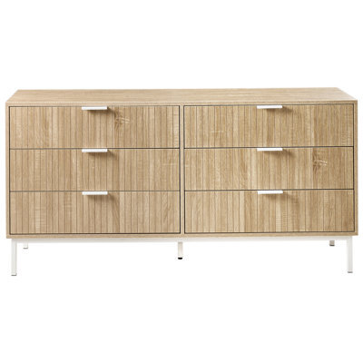 Wyld And Coco Modern Six-Drawer Chest In Light Brown Melamine With Iron Legs - W140 X D40 X H68Cm - image 1