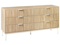 Wyld And Coco Modern Six-Drawer Chest In Light Brown Melamine With Iron Legs - W140 X D40 X H68Cm - thumbnail 3