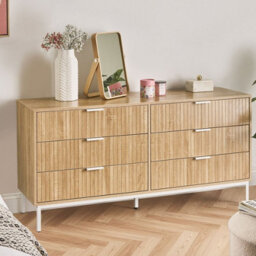 Wyld And Coco Modern Six-Drawer Chest In Light Brown Melamine With Iron Legs - W140 X D40 X H68Cm - thumbnail 2