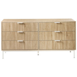 Wyld And Coco Modern Six-Drawer Chest In Light Brown Melamine With Iron Legs - W140 X D40 X H68Cm - thumbnail 1