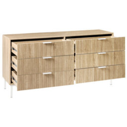 Wyld And Coco Modern Six-Drawer Chest In Light Brown Melamine With Iron Legs - W140 X D40 X H68Cm - thumbnail 5