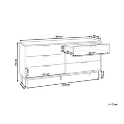 Wyld And Coco Modern Six-Drawer Chest In Light Brown Melamine With Iron Legs - W140 X D40 X H68Cm - thumbnail 4