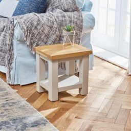 The Furniture Market Cotswold Grey Painted Lamp Table With Natural Oak Top, Sturdy Construction, No Assembly Required, Perfect For Living Room Bedroom - thumbnail 2