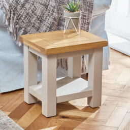 The Furniture Market Cotswold Grey Painted Lamp Table With Natural Oak Top, Sturdy Construction, No Assembly Required, Perfect For Living Room Bedroom