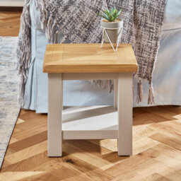 The Furniture Market Cotswold Grey Painted Lamp Table With Natural Oak Top, Sturdy Construction, No Assembly Required, Perfect For Living Room Bedroom - thumbnail 3