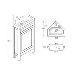 Homestylestore 450mm Light Grey Floorstanding Corner Bathroom Vanity Unit And Aged Bronze Round Handle - thumbnail 2