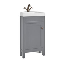 Homestylestore 450mm Light Grey Floorstanding Corner Bathroom Vanity Unit And Aged Bronze Round Handle - thumbnail 1