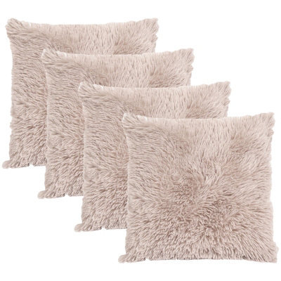 "Ohs Fluffy 4 X Cushion Covers Soft Shaggy, 18""x 18"" - Natural Brown" - image 1