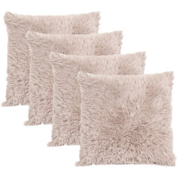 "Ohs Fluffy 4 X Cushion Covers Soft Shaggy, 18""x 18"" - Natural Brown"