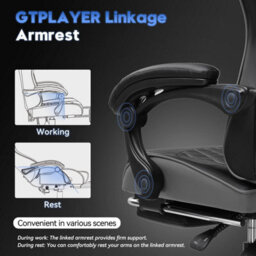 Gtplayer Gaming Chair, Ergonomic Computer Chair With Footrest, Height Adjustable Gaming Chair 360 Swivel Office, Grey - thumbnail 5
