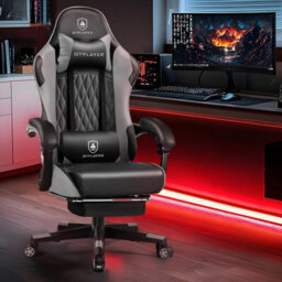 Gtplayer Gaming Chair, Ergonomic Computer Chair With Footrest, Height Adjustable Gaming Chair 360 Swivel Office, Grey - thumbnail 2