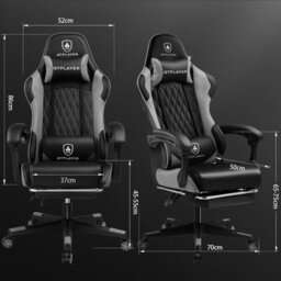 Gtplayer Gaming Chair, Ergonomic Computer Chair With Footrest, Height Adjustable Gaming Chair 360 Swivel Office, Grey - thumbnail 3