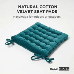 Homescapes Teal Green Velvet Seat Pad Or Dining Chair Cushion 40 X 40 Cm Cotton Quilted Chair Pad For Indoor & Outdoor - thumbnail 2