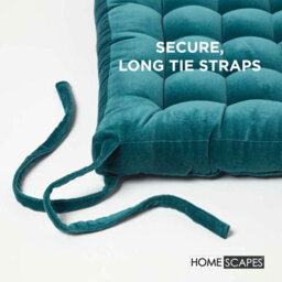 Homescapes Teal Green Velvet Seat Pad Or Dining Chair Cushion 40 X 40 Cm Cotton Quilted Chair Pad For Indoor & Outdoor - thumbnail 4