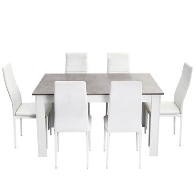 Solid Dining Table And Chairs Set W/ 6 Pu Faux Leather Seat Kitchen Furniture - image 1
